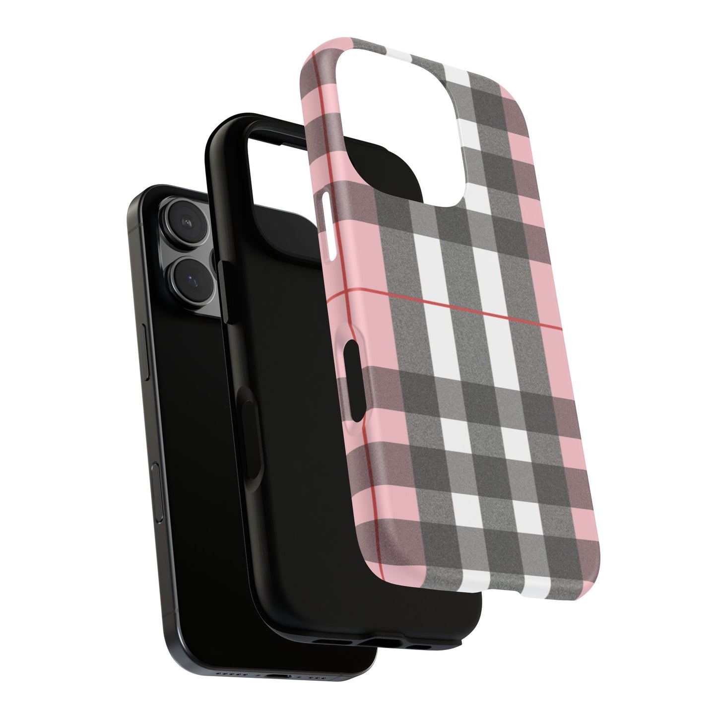 Bubblegum Plaid Tough Phone Case - Pink and Gray Buffalo Protection Cover