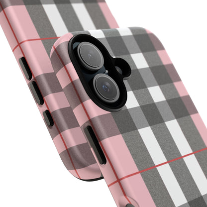 Bubblegum Plaid Tough Phone Case - Pink and Gray Buffalo Protection Cover