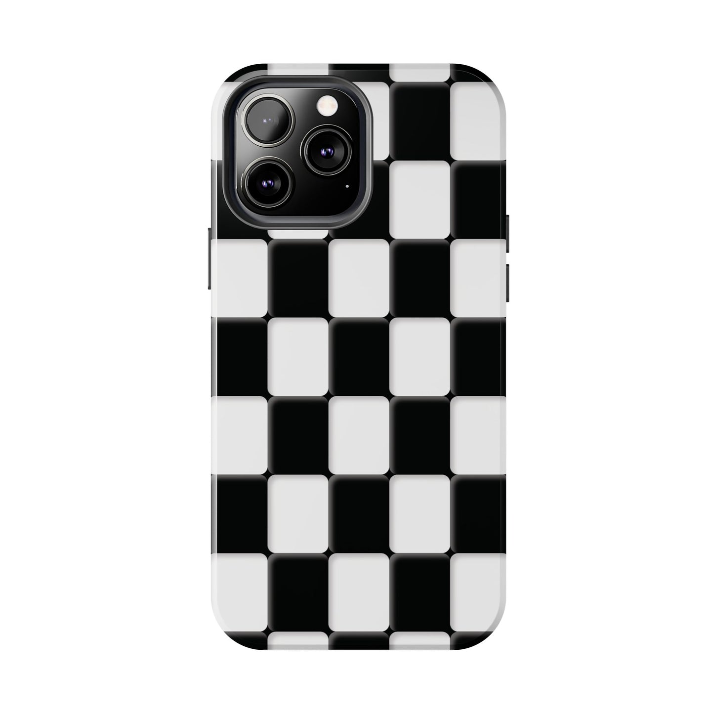 Checkerboard Tough Phone Case — Black & White Retro Protective Cover