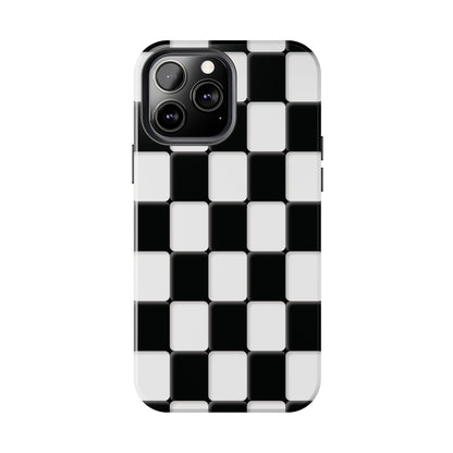 Checkerboard Tough Phone Case — Black & White Retro Protective Cover
