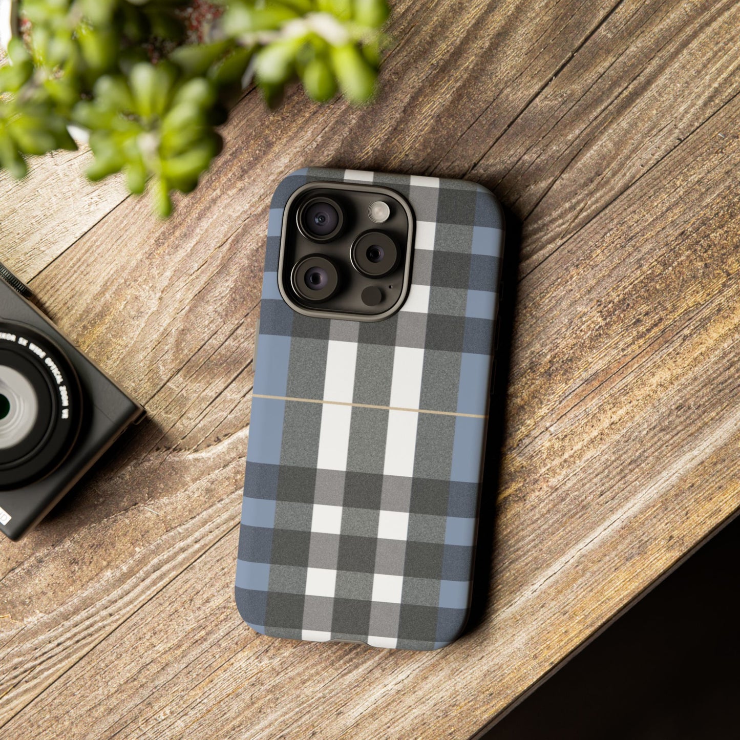 Nordic Plaid Tough Phone Case — Blue Gray Buffalo Check Protective Cover
