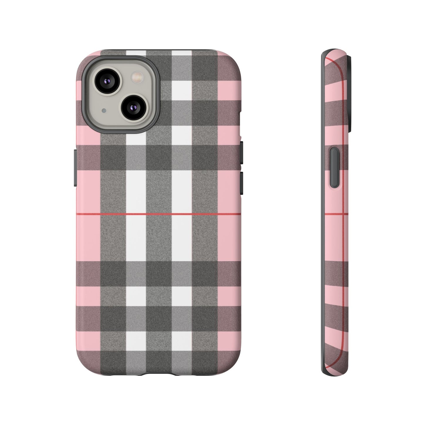 Bubblegum Plaid Tough Phone Case - Pink and Gray Buffalo Protection Cover