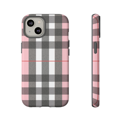 Bubblegum Plaid Tough Phone Case - Pink and Gray Buffalo Protection Cover