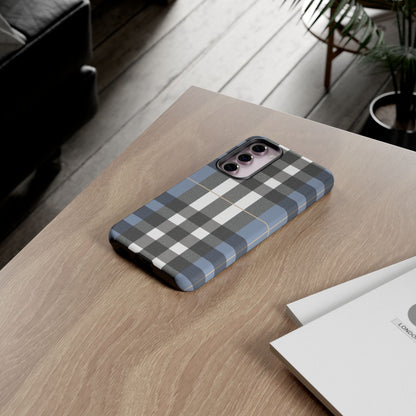 Nordic Plaid Tough Phone Case — Blue Gray Buffalo Check Protective Cover