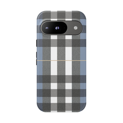 Nordic Plaid Tough Phone Case — Blue Gray Buffalo Check Protective Cover