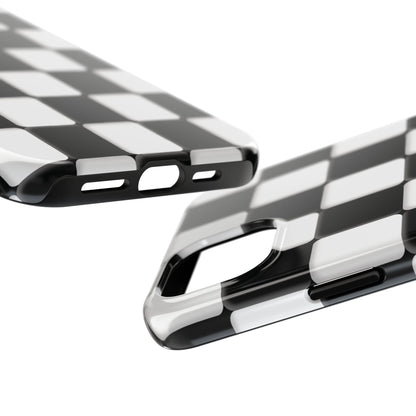 Checkerboard Tough Phone Case — Black & White Retro Protective Cover