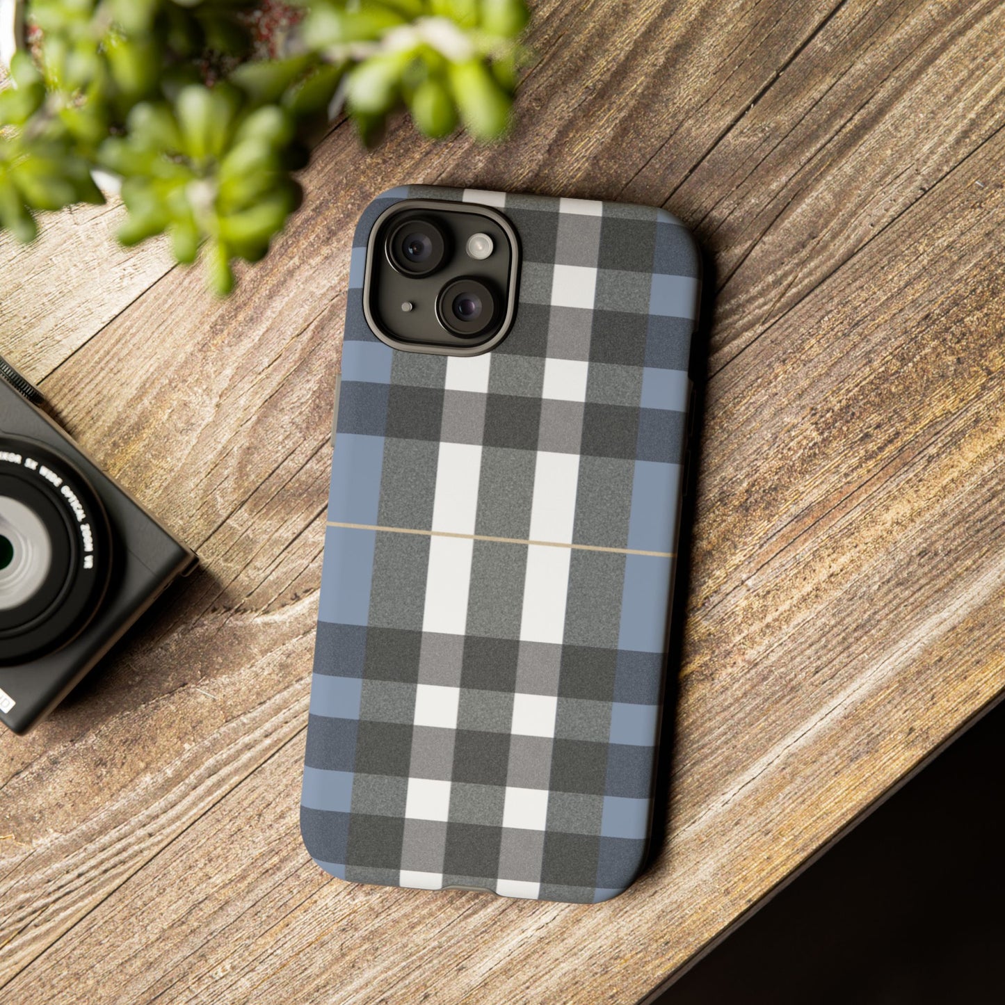Nordic Plaid Tough Phone Case — Blue Gray Buffalo Check Protective Cover
