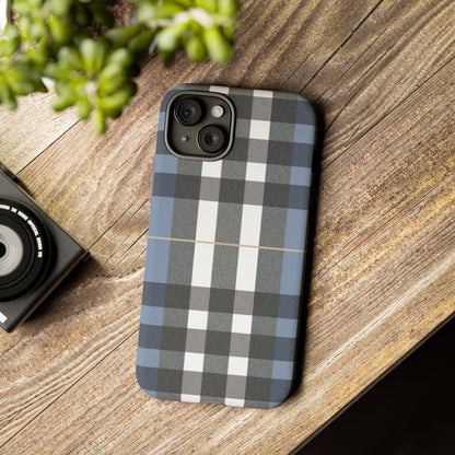 Nordic Plaid Tough Phone Case — Blue Gray Buffalo Check Protective Cover