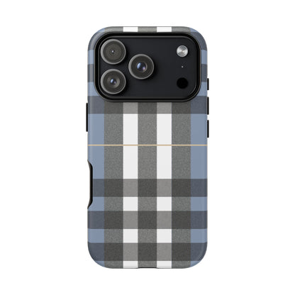 Nordic Plaid Tough Phone Case — Blue Gray Buffalo Check Protective Cover