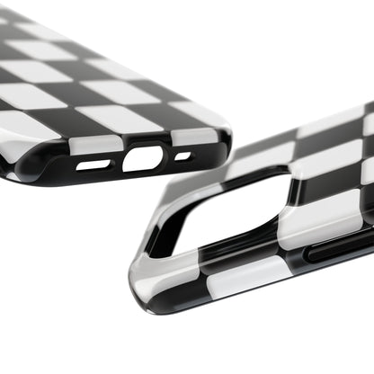 Checkerboard Tough Phone Case — Black & White Retro Protective Cover