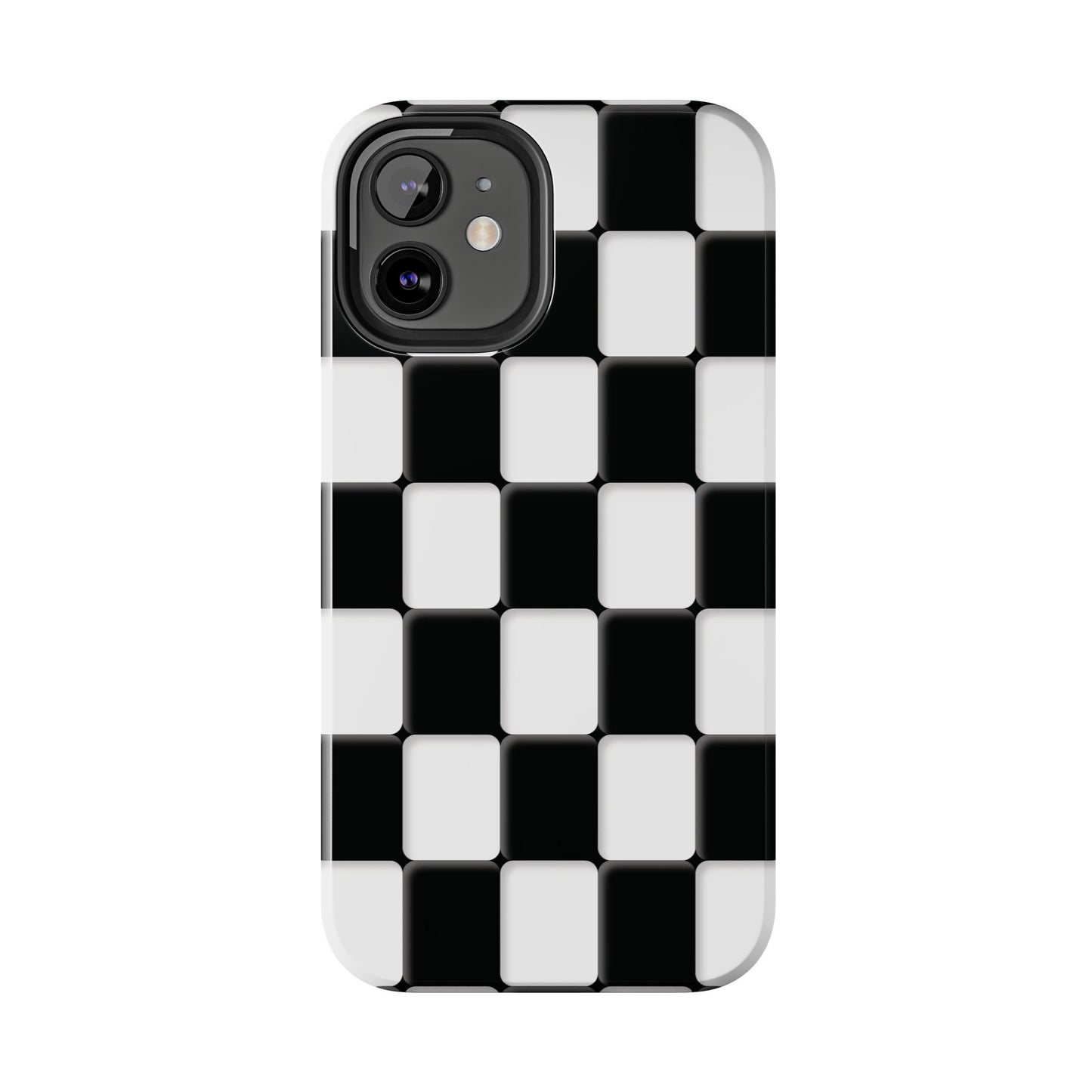 Checkerboard Tough Phone Case — Black & White Retro Protective Cover