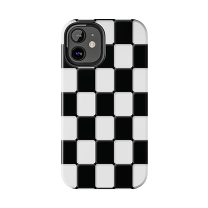 Checkerboard Tough Phone Case — Black & White Retro Protective Cover