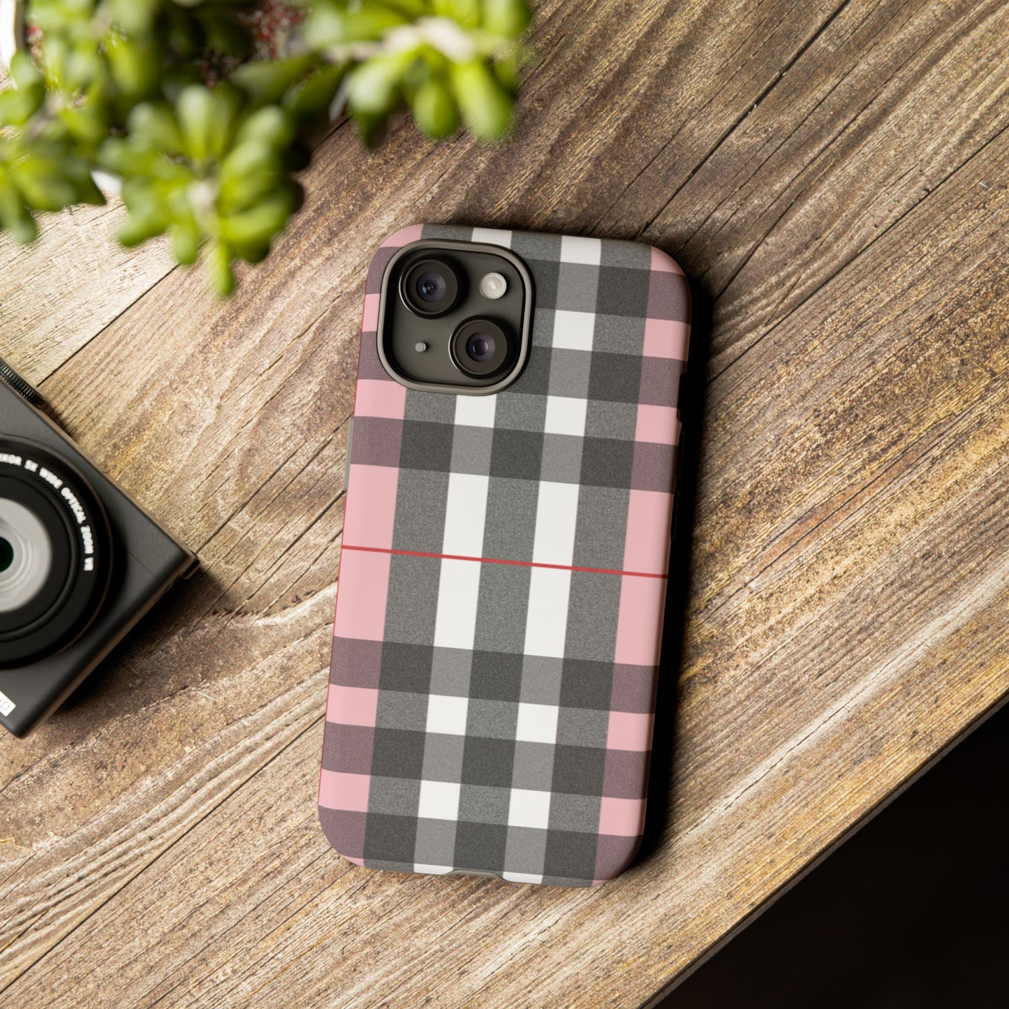 Bubblegum Plaid Tough Phone Case - Pink and Gray Buffalo Protection Cover