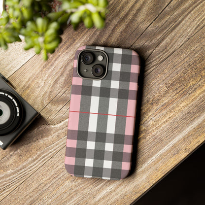 Bubblegum Plaid Tough Phone Case - Pink and Gray Buffalo Protection Cover