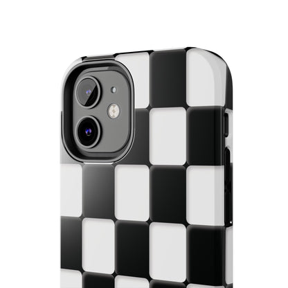Checkerboard Tough Phone Case — Black & White Retro Protective Cover