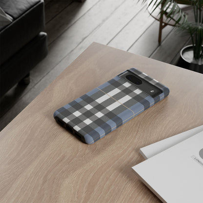 Nordic Plaid Tough Phone Case — Blue Gray Buffalo Check Protective Cover