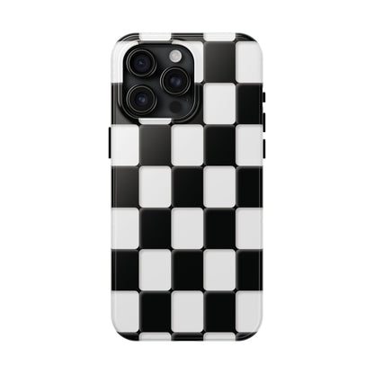 Checkerboard Tough Phone Case — Black & White Retro Protective Cover
