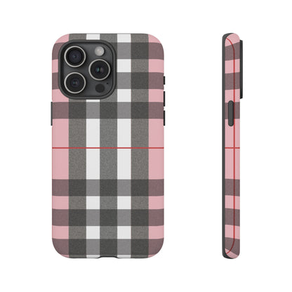 Bubblegum Plaid Tough Phone Case - Pink and Gray Buffalo Protection Cover