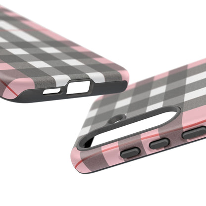 Bubblegum Plaid Tough Phone Case - Pink and Gray Buffalo Protection Cover