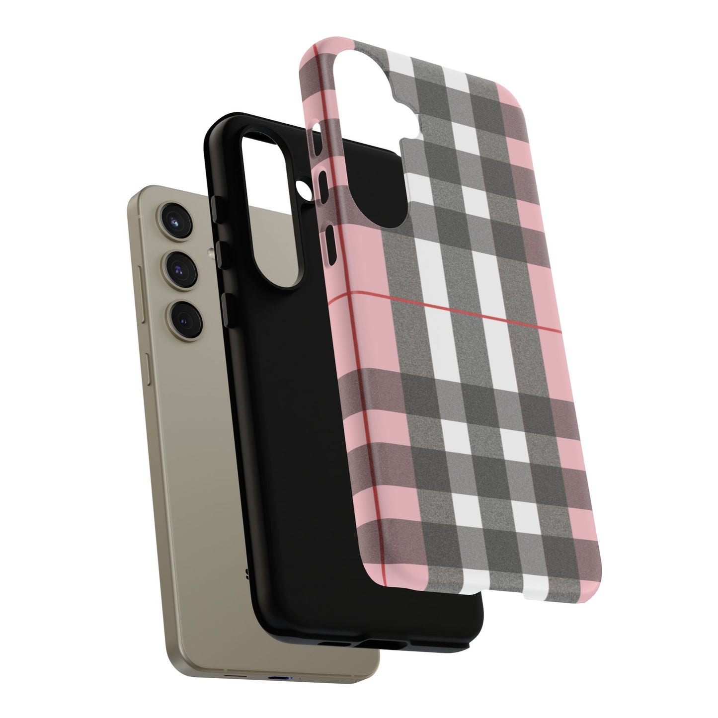 Bubblegum Plaid Tough Phone Case - Pink and Gray Buffalo Protection Cover