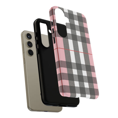 Bubblegum Plaid Tough Phone Case - Pink and Gray Buffalo Protection Cover