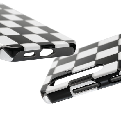 Checkerboard Tough Phone Case — Black & White Retro Protective Cover