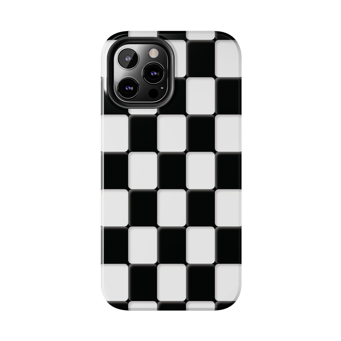 Checkerboard Tough Phone Case — Black & White Retro Protective Cover