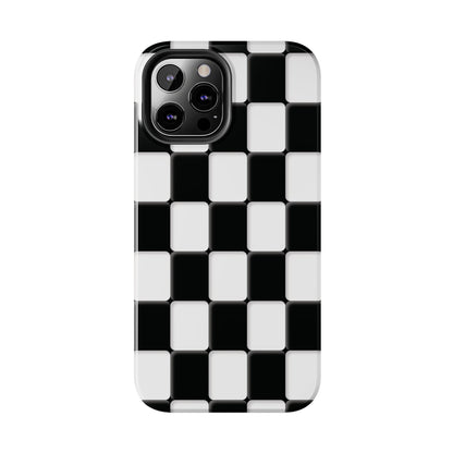Checkerboard Tough Phone Case — Black & White Retro Protective Cover