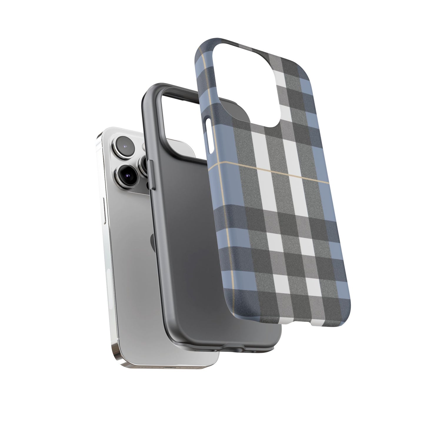 Nordic Plaid Tough Phone Case — Blue Gray Buffalo Check Protective Cover