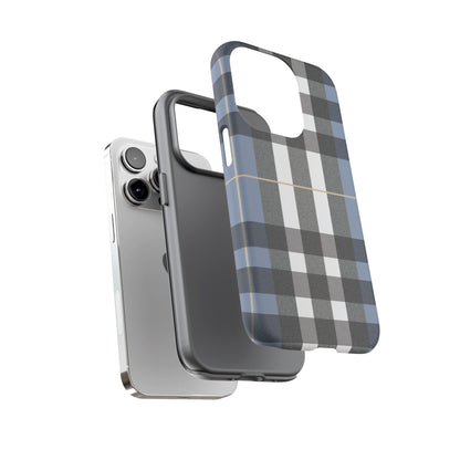 Nordic Plaid Tough Phone Case — Blue Gray Buffalo Check Protective Cover