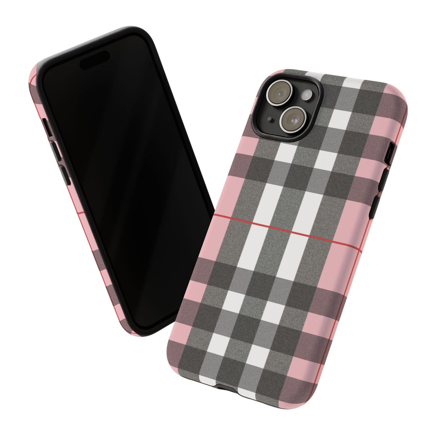 Bubblegum Plaid Tough Phone Case - Pink and Gray Buffalo Protection Cover