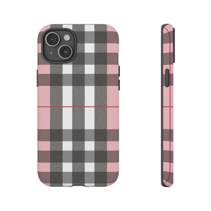 Bubblegum Plaid Tough Phone Case - Pink and Gray Buffalo Protection Cover