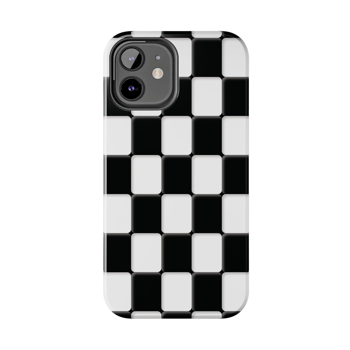 Checkerboard Tough Phone Case — Black & White Retro Protective Cover