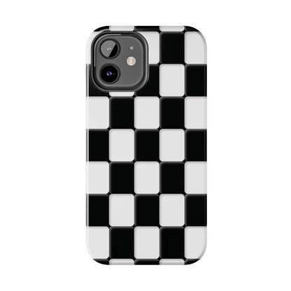 Checkerboard Tough Phone Case — Black & White Retro Protective Cover