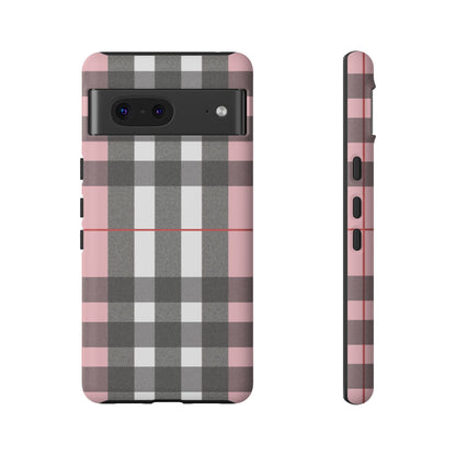 Bubblegum Plaid Tough Phone Case - Pink and Gray Buffalo Protection Cover