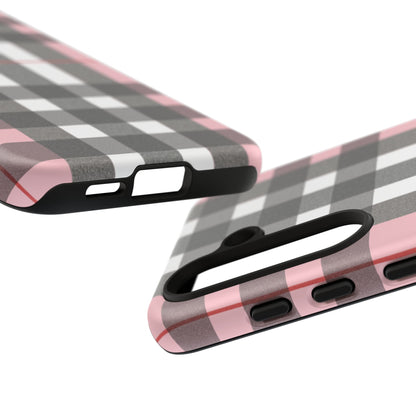 Bubblegum Plaid Tough Phone Case - Pink and Gray Buffalo Protection Cover