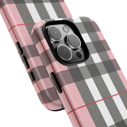 Bubblegum Plaid Tough Phone Case - Pink and Gray Buffalo Protection Cover