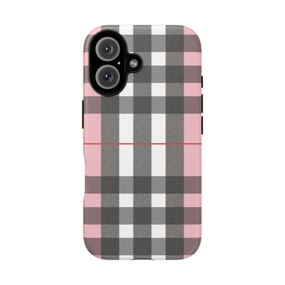 Bubblegum Plaid Tough Phone Case - Pink and Gray Buffalo Protection Cover