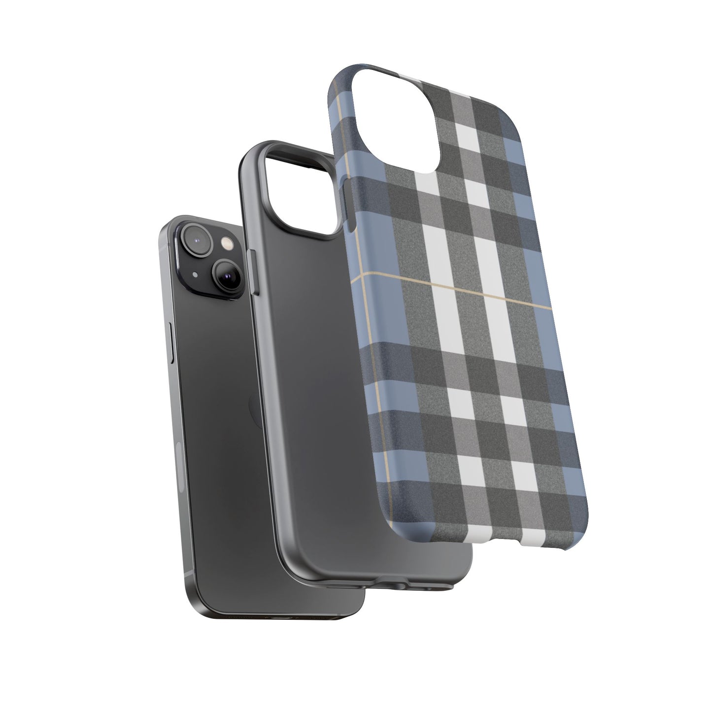 Nordic Plaid Tough Phone Case — Blue Gray Buffalo Check Protective Cover
