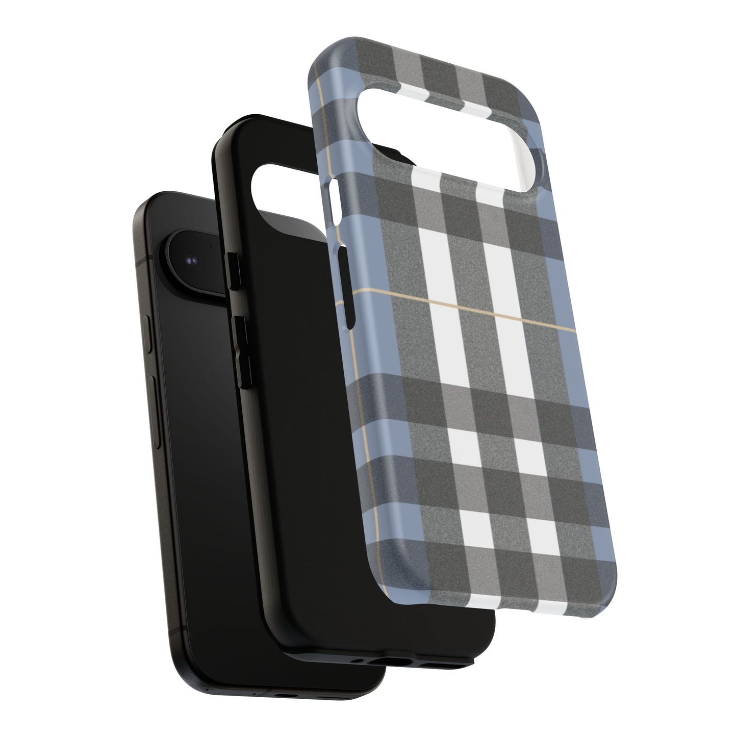 Nordic Plaid Tough Phone Case — Blue Gray Buffalo Check Protective Cover