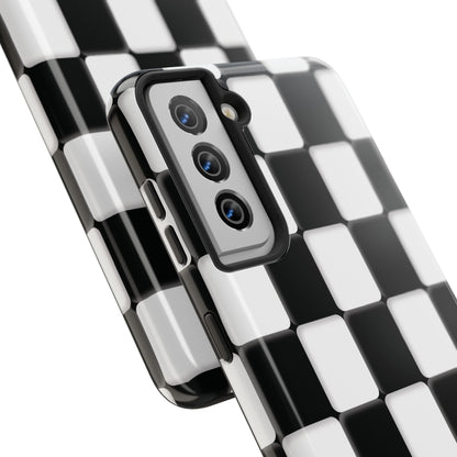 Checkerboard Tough Phone Case — Black & White Retro Protective Cover