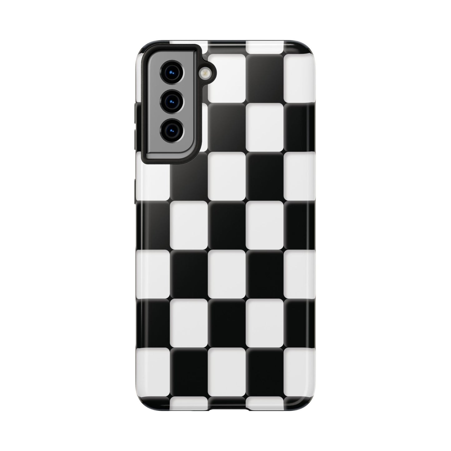 Checkerboard Tough Phone Case — Black & White Retro Protective Cover