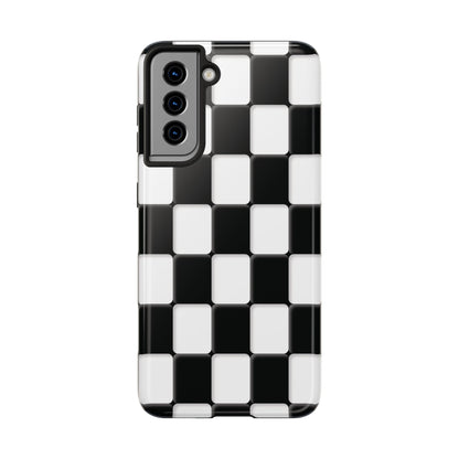 Checkerboard Tough Phone Case — Black & White Retro Protective Cover