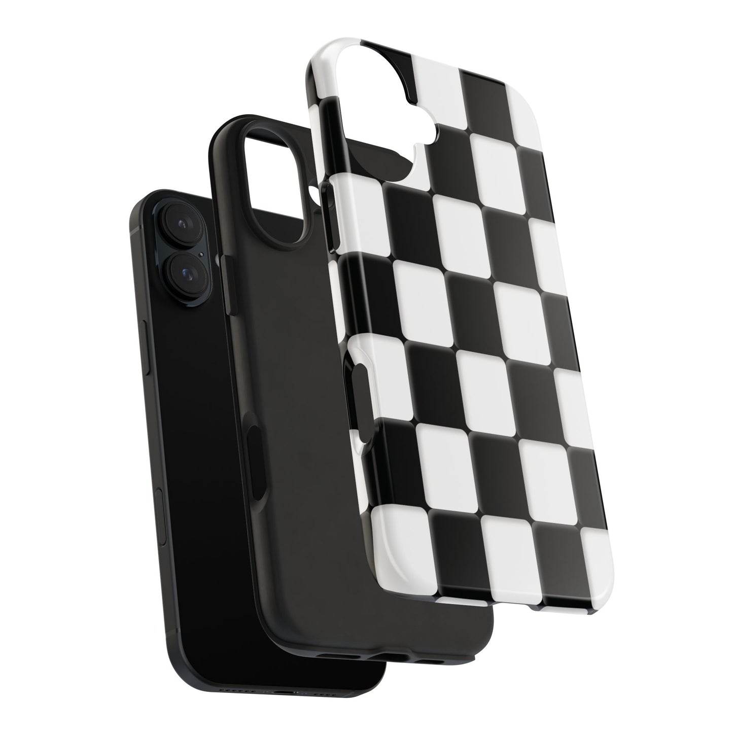 Checkerboard Tough Phone Case — Black & White Retro Protective Cover