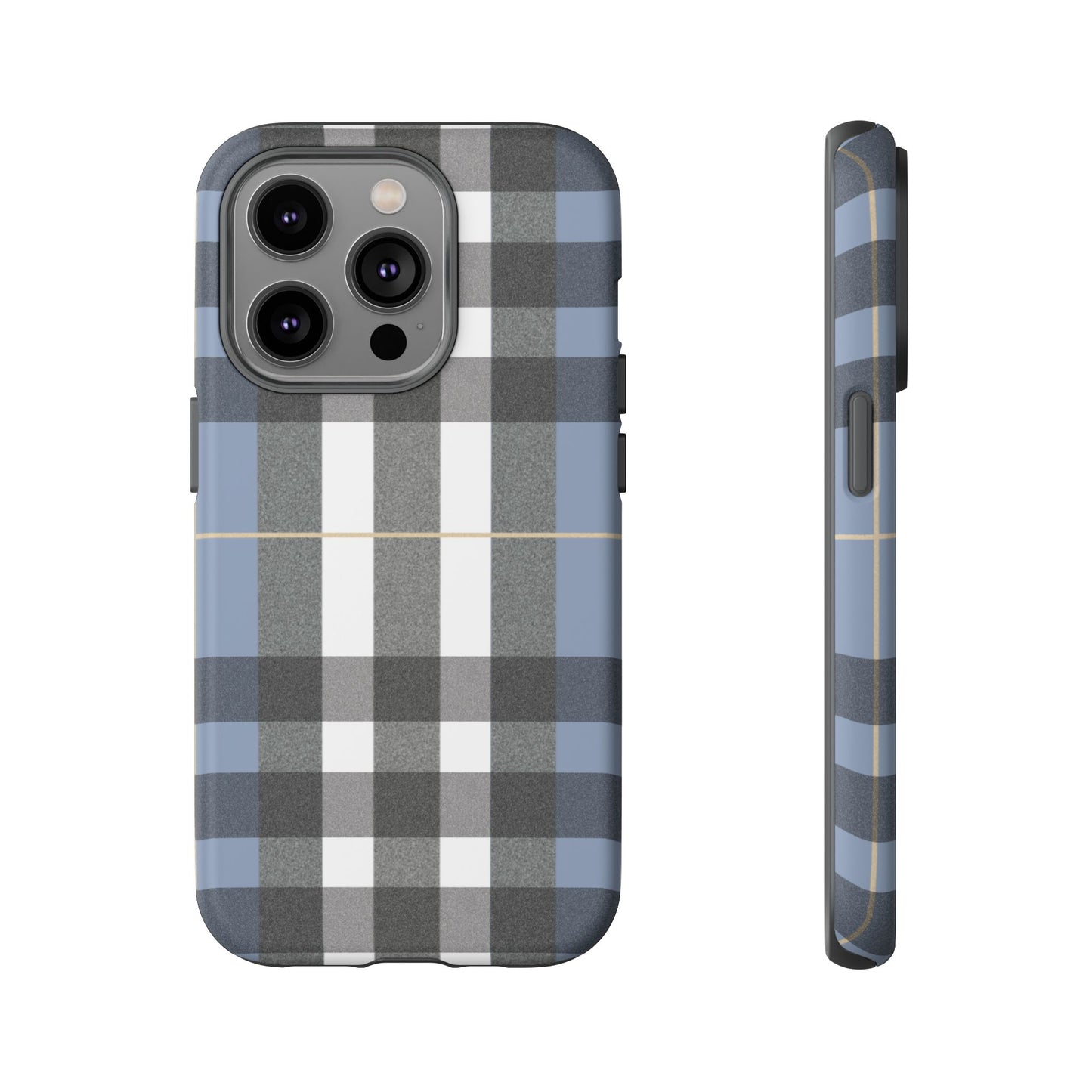Nordic Plaid Tough Phone Case — Blue Gray Buffalo Check Protective Cover