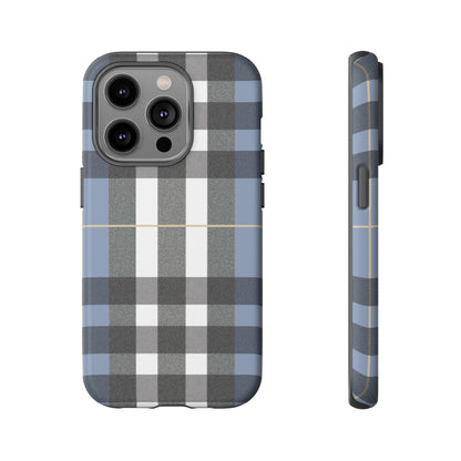 Nordic Plaid Tough Phone Case — Blue Gray Buffalo Check Protective Cover