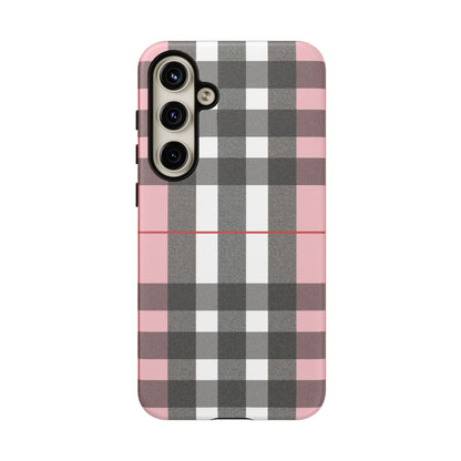 Bubblegum Plaid Tough Phone Case - Pink and Gray Buffalo Protection Cover