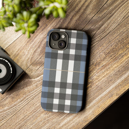 Nordic Plaid Tough Phone Case — Blue Gray Buffalo Check Protective Cover