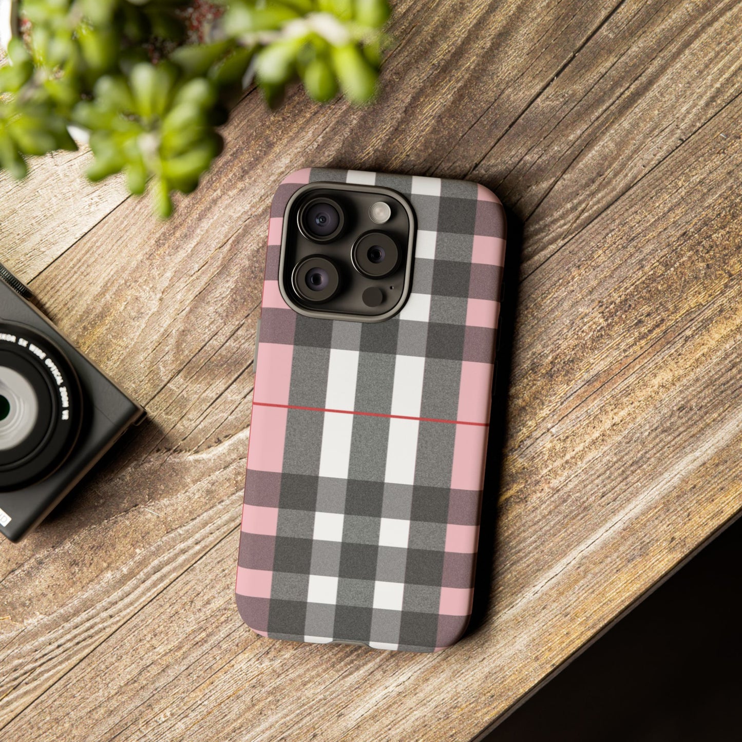 Bubblegum Plaid Tough Phone Case - Pink and Gray Buffalo Protection Cover