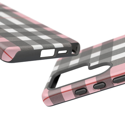Bubblegum Plaid Tough Phone Case - Pink and Gray Buffalo Protection Cover